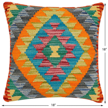 handmade Traditional Pillow Rust Blue Hand-Woven SQUARE 100% WOOL Hand woven turkish pillow2' x 2'